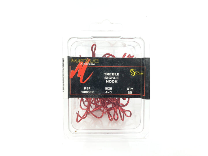 Matzuo American RED Treble Sickle Hook Size 4/0 Qty 25 Ref 340062