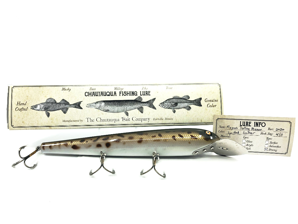Chautauqua Special Order Wooden Magnum Trolling Minnow in Spotted Sucker Color 2020