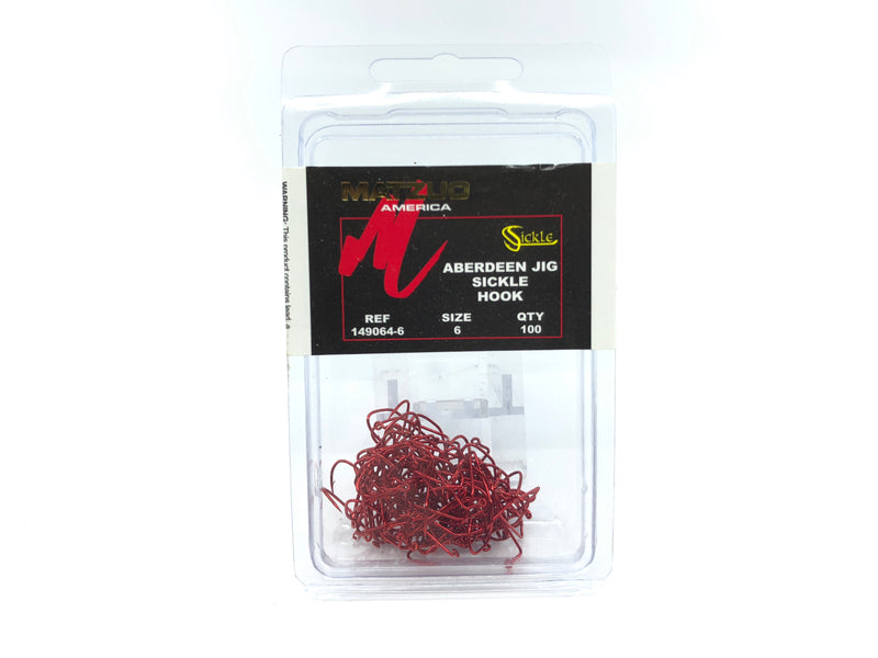 Matzuo American Aberdeen Jig Sickle RED Hook Size 6 Qty 100 Hooks