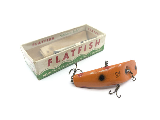 Vintage Wooden Helin Flatfish X5 OR Orange Color with Box and 1950 Paperwork