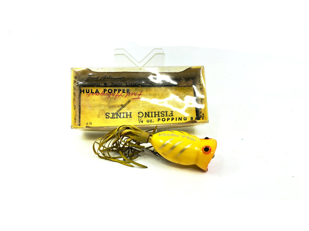 Arbogast Hula Popper Yellow Shore with Box Vintage Old Stock, Early Bug Eyed Model