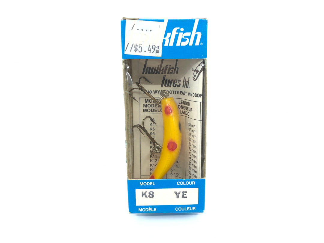 Kwikfish K8 YE Yellow Red and Black Spots Color New in Box Old Stock