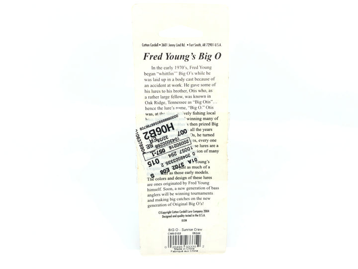 Cotton Cordell Fred Young Original Big O Wooden Lure Sunrise Craw Color on Card