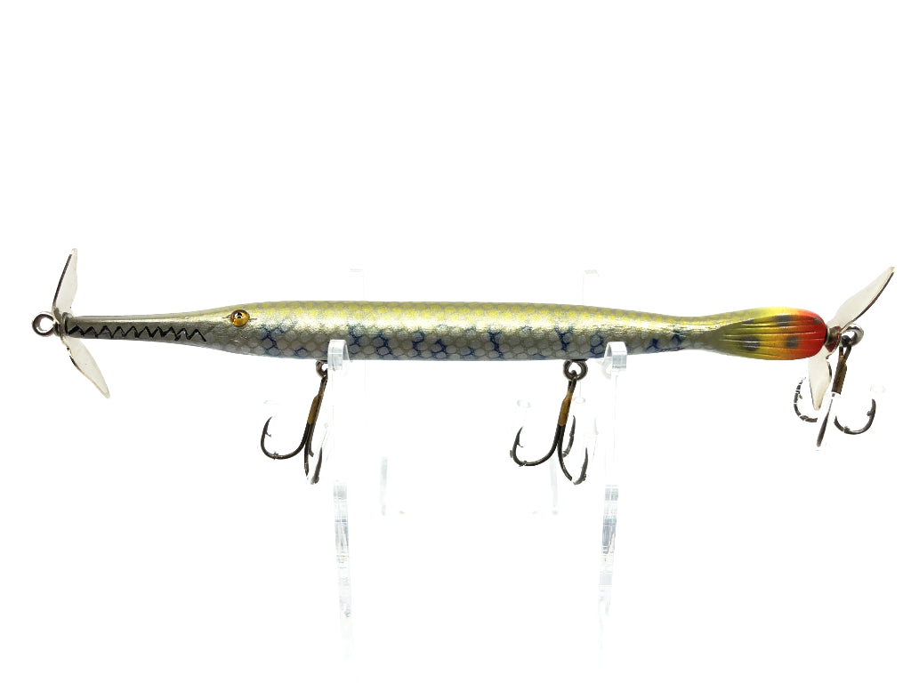 Chautauqua 6" Glass Eye Wooden Topwater Pencil Gar with Tail Lure Spotted Gar Color