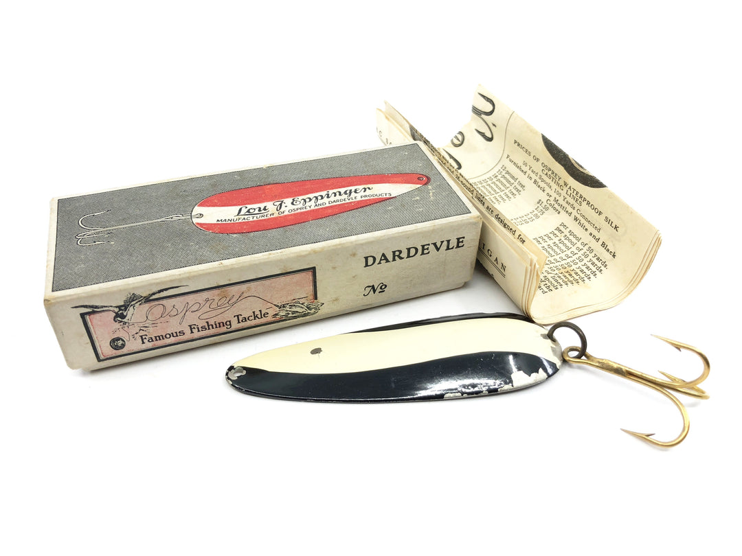 Vintage Eppinger Dardevle Lure in Two Piece Cardboard Box No 2 Black and White