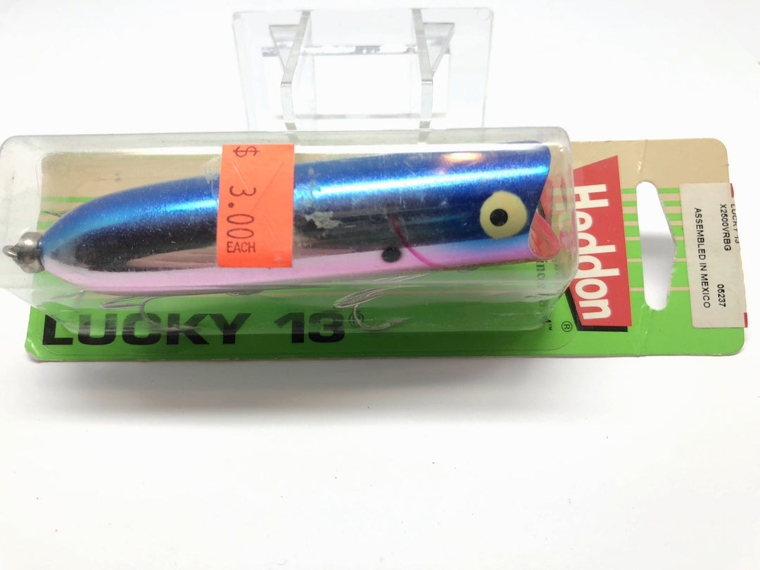 Heddon Lucky 13 X2500VRBG New on Card Rainbow Shiner