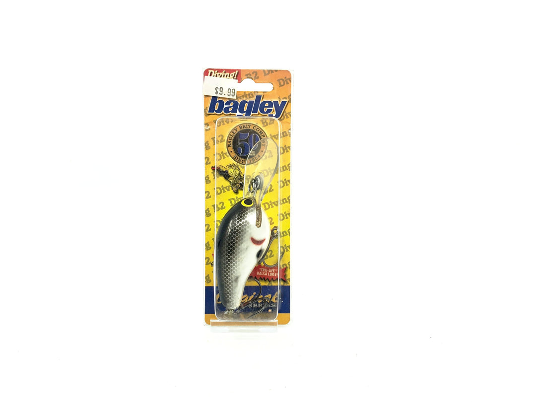 Bagley Diving Balsa B2 DB2-04 Black on White Shad Color, New on Card