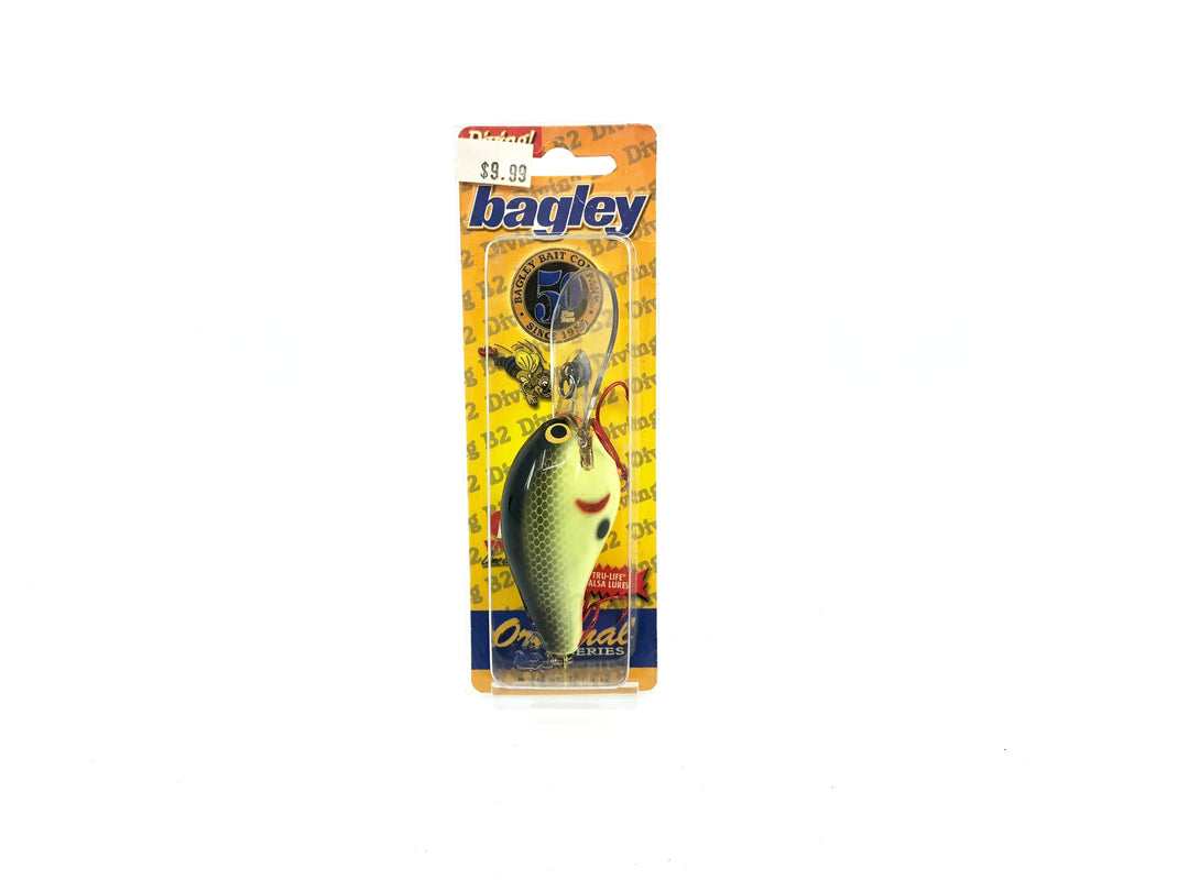 Bagley Diving Balsa B2 DB2-09 Black on Chartreuse Color, New on Card