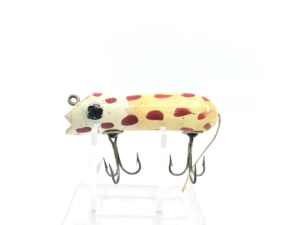 Folk Art Painted Shakespeare Swimming Mouse White Repaint with Red Dots Color