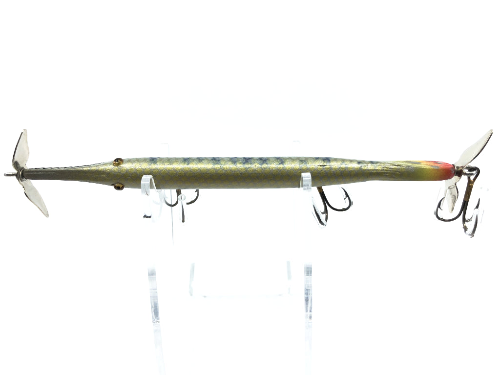 Chautauqua 6" Glass Eye Wooden Topwater Pencil Gar with Tail Lure Spotted Gar Color