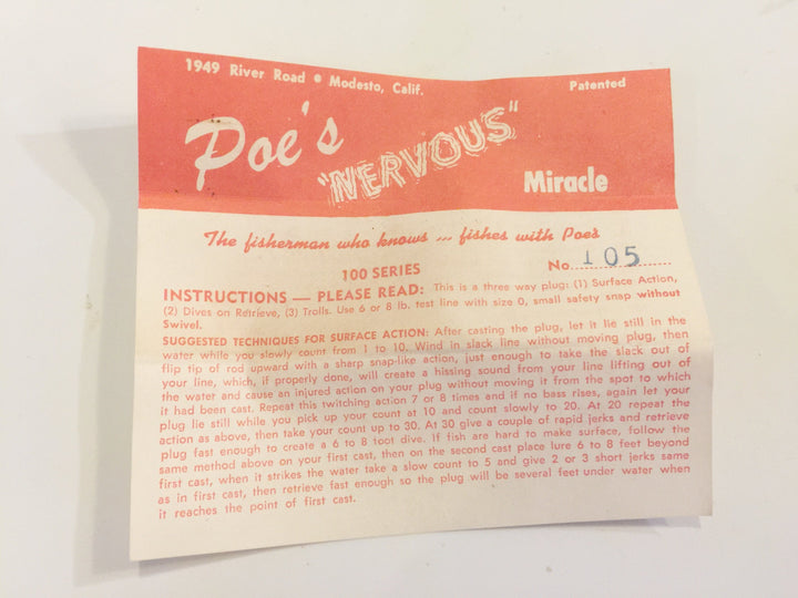 Poe's Nervous Miracle New in Box Vintage Wooden Bait Ghost Color