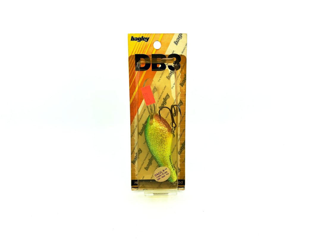 Bagley Diving B3 DB3-Z69 Dazzl-R Laser-Scale, Dazzle Green on Chartreuse Color New on Card Old Stock Florida Bait