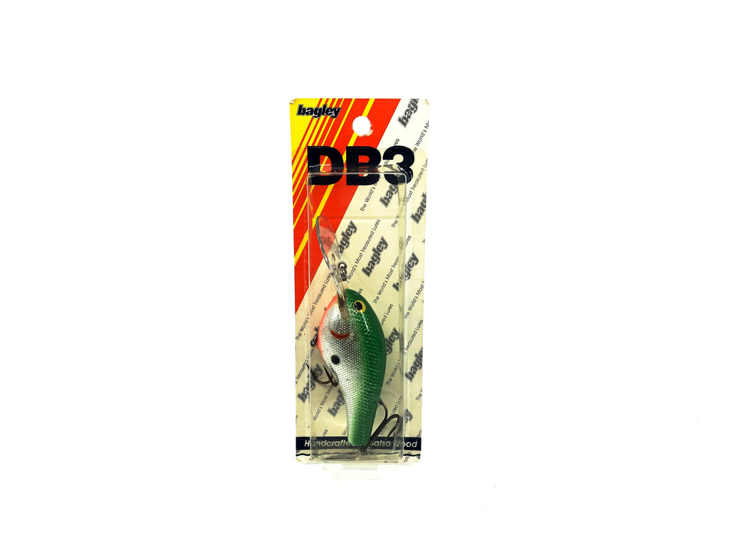 Bagley Diving B3 DB3-GS Green on Silver Foil Color New on Card, Florida Bait