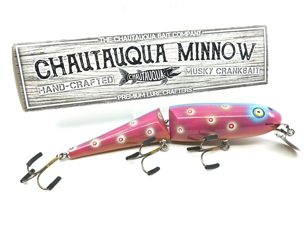 Jointed Chautauqua 8" Minnow Musky Lure Special Order Color "Red Speckled Blue Back"