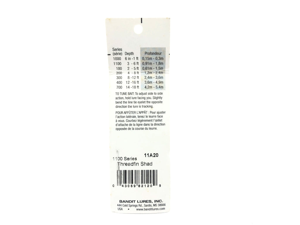 Bandit 1100 Series 11A20 Threadfin Shad Color New on Card