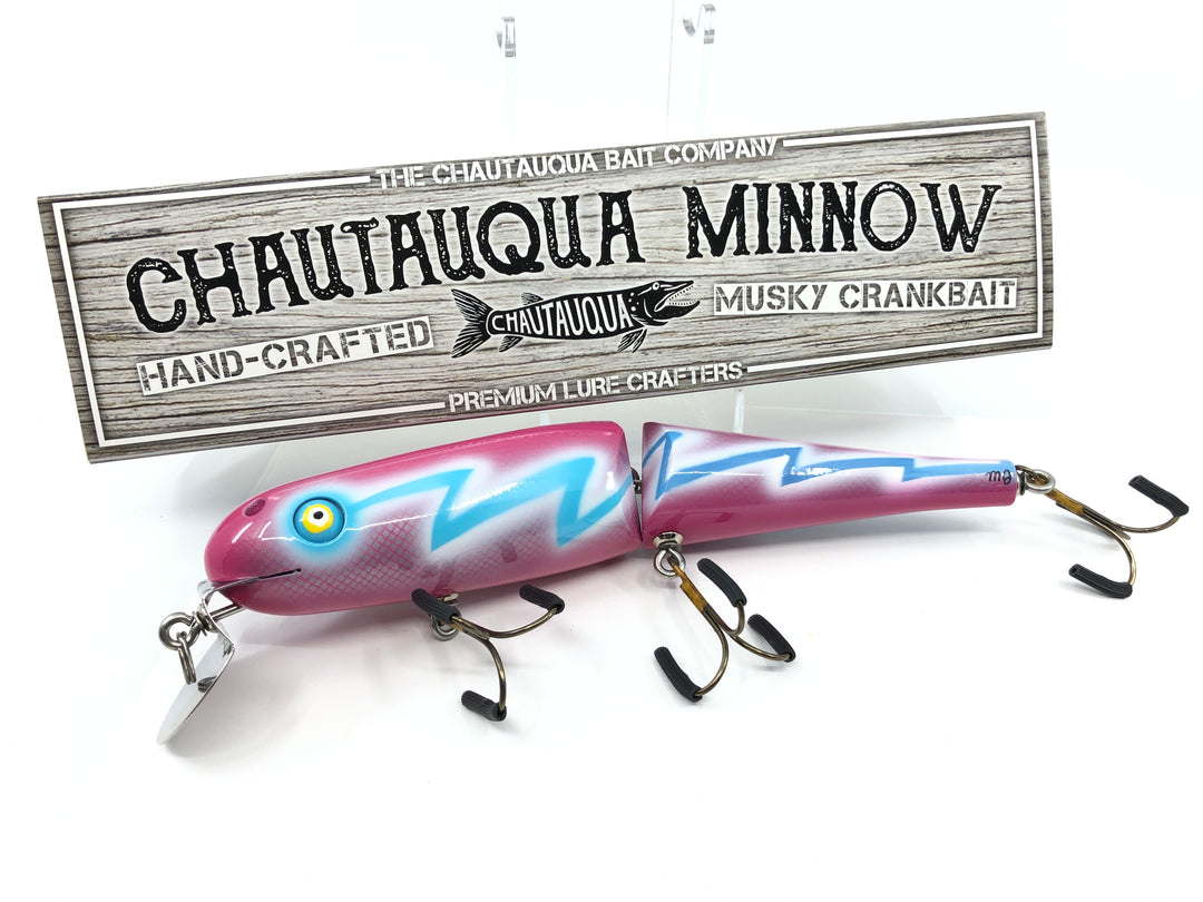 Jointed Chautauqua 8" Minnow Musky Lure Special Order Color "Pink Bolt"