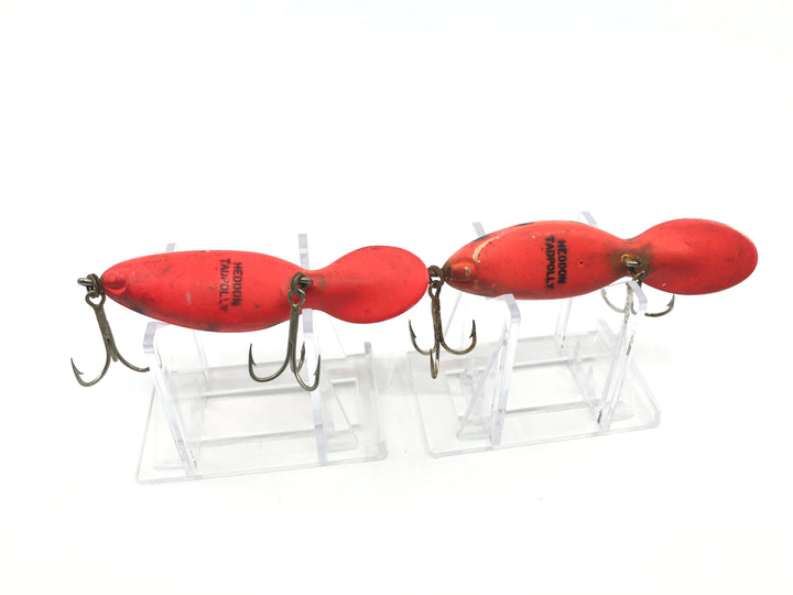 Lot of Two Heddon Tadpolly Spook Fluorescent Red with Black Dots Lures