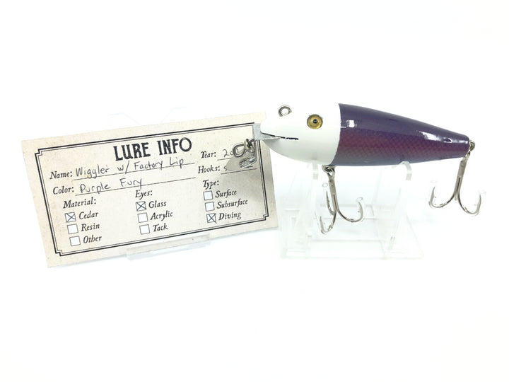 Chautauqua Glass Eyes Wooden Wiggler Purple Fury Color Factory Lip Custom Lure