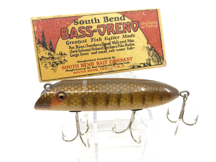 South Bend Bass Oreno 973-P Pike Scale Finish in Red Sky Pine Tree Box 1920's