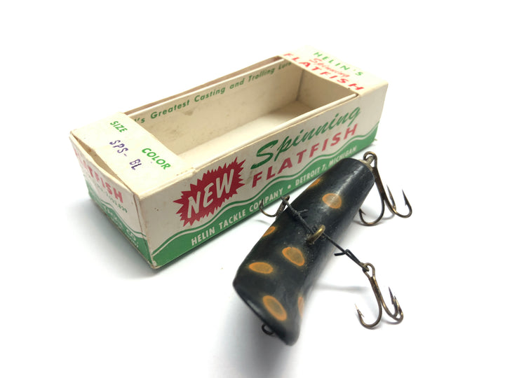 Helin Vintage Wooden Flatfish SPS BL Black with Orange Spots with Box