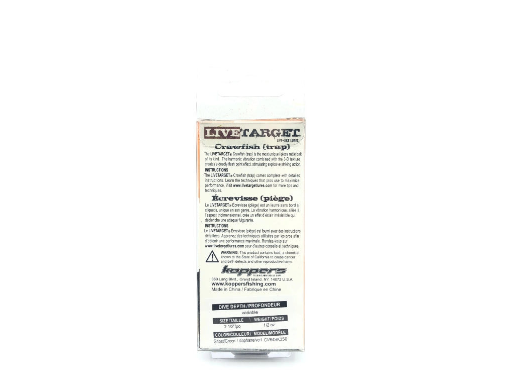 Koppers Live Target Crawfish Trap Clear Crawfish Color New on Card