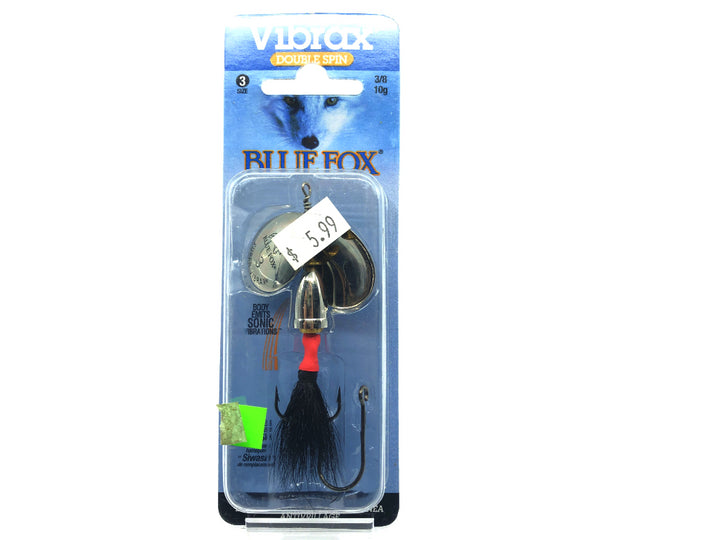 Vibrax Blue Fox Double Spin Size 3 Spinner New on Card Silver Black Dressed