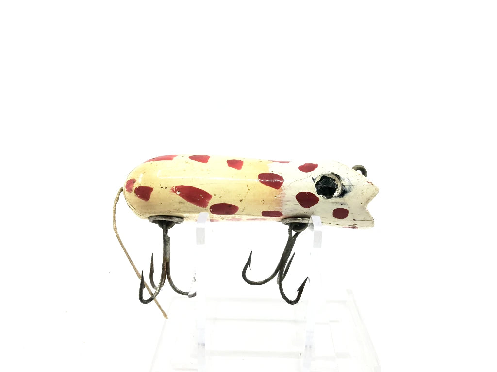 Folk Art Painted Shakespeare Swimming Mouse White Repaint with Red Dots Color