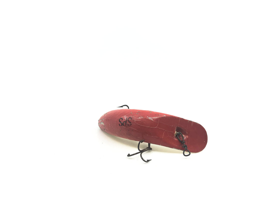 Vintage Helin Flatfish Wooden SPS Spinning Surface WR White Bottom Red Top Color