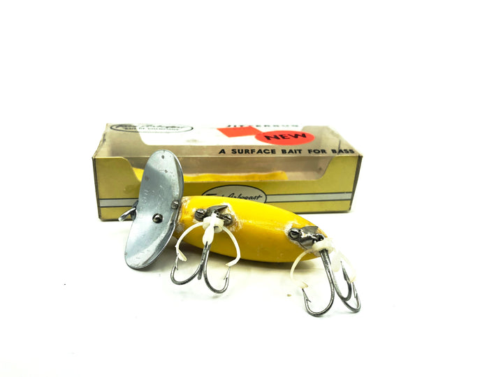 Arbogast Jitterbug Yellow (1965-1976 Weedless Hooks) Color with Box, Bug-Eyed Model