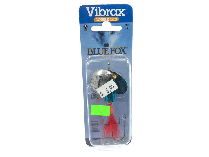 Vibrax Blue Fox Double Spin Size 3 Spinner New on Card Silver Blue Red Dressed