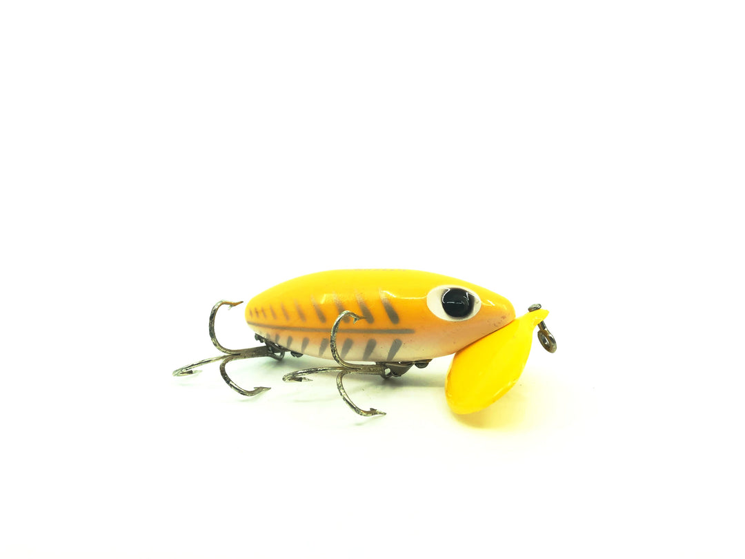 Arbogast Jitterbug Yellow Herringbone (Uncatalogued Variation) w/Plastic Lip, Flat-Eyed Model