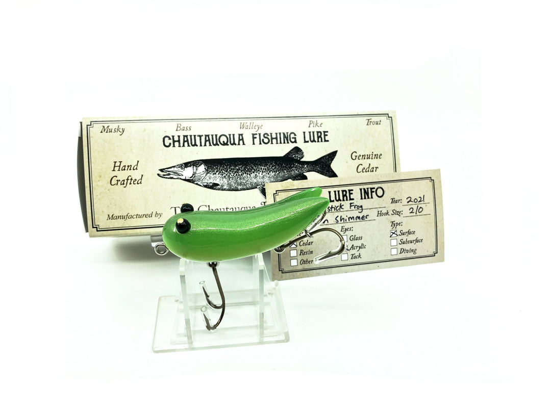 Chautauqua Special Order Wooden Broomstick Frog in Green Shimmer Color