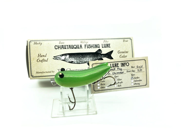 Chautauqua Special Order Wooden Broomstick Frog in Green Shimmer Color