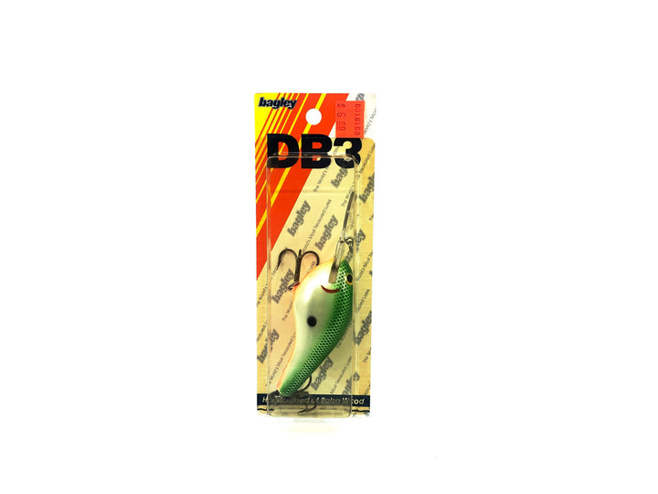Bagley Diving B3 DB3-64 Green on White Color New on Card Old Stock Florida Bait