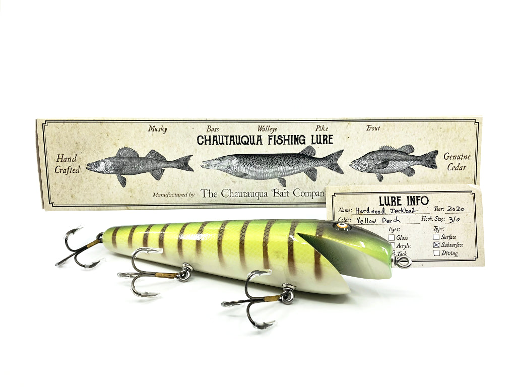 Chautauqua Hardwood Musky Jerkbait in Yellow Perch Color