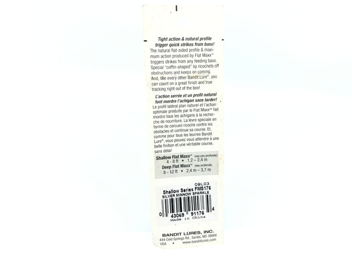 Bandit Flat Maxx Shallow Series FMS176 Silver Minnow Sparkle Color New on Card