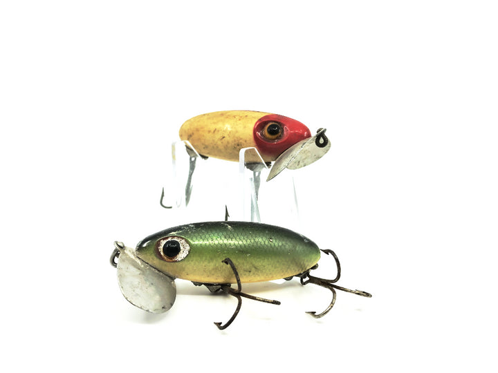 Two Arbogast Jitterbug Red Head/Green Scale Colors