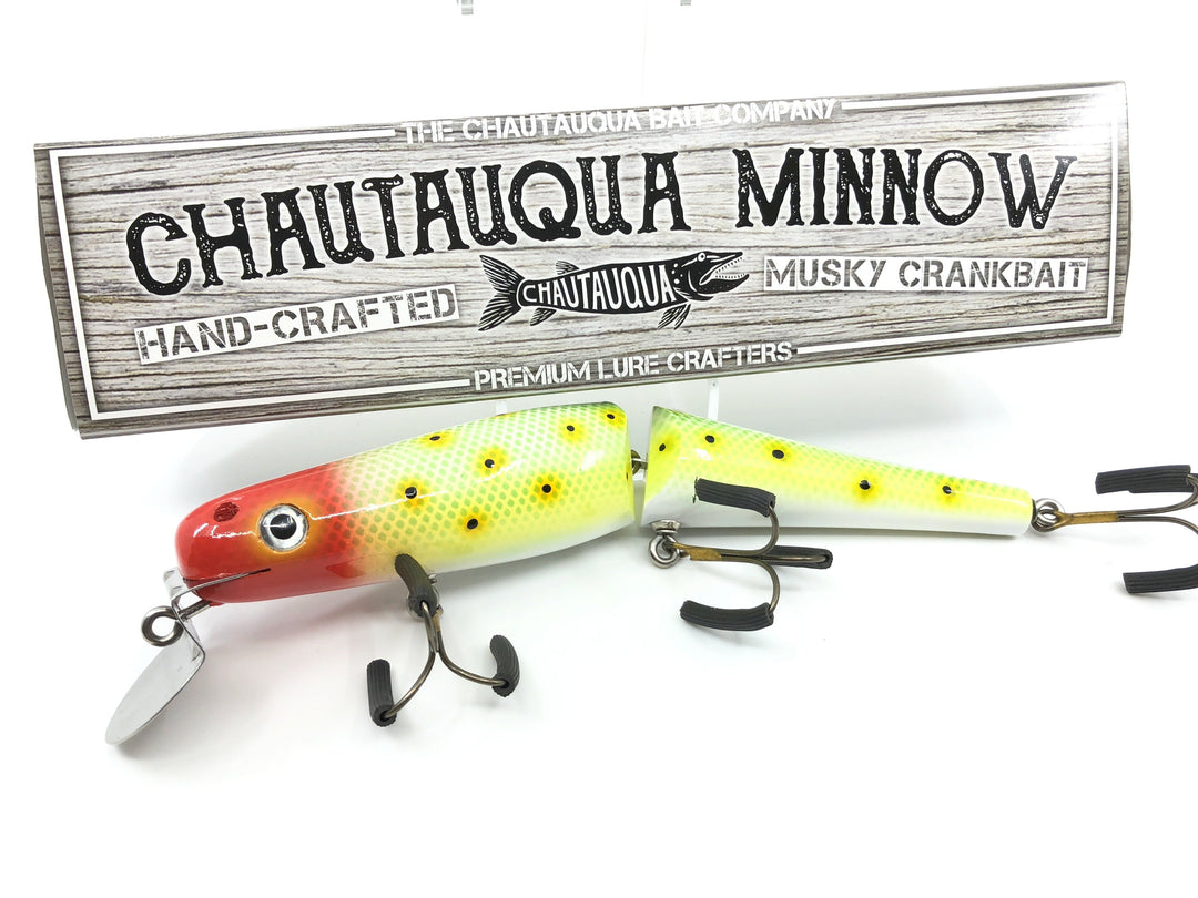 Jointed Chautauqua 8" Minnow Musky Lure Special Order Color "Red Head Frog Scale"