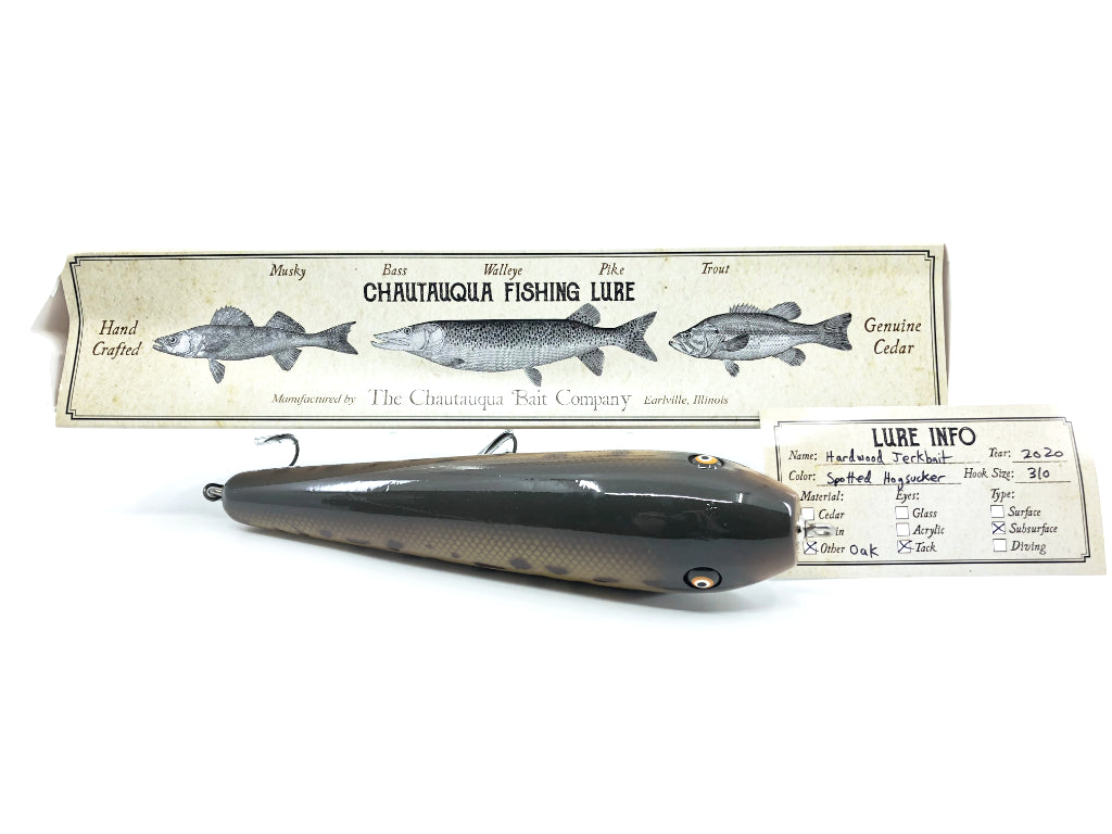 Chautauqua Hardwood Musky Jerkbait in Spotted Hogsucker Color