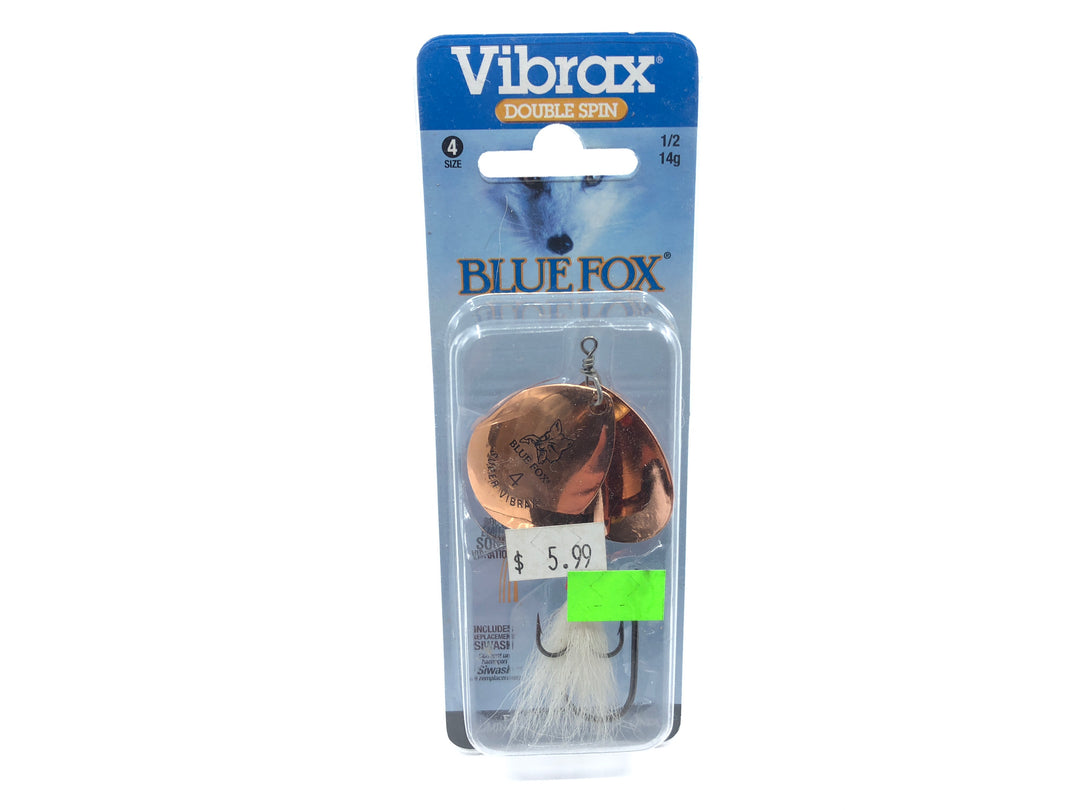 Vibrax Blue Fox Double Spin Size 4 Spinner New on Card Copper Blades White Dressed