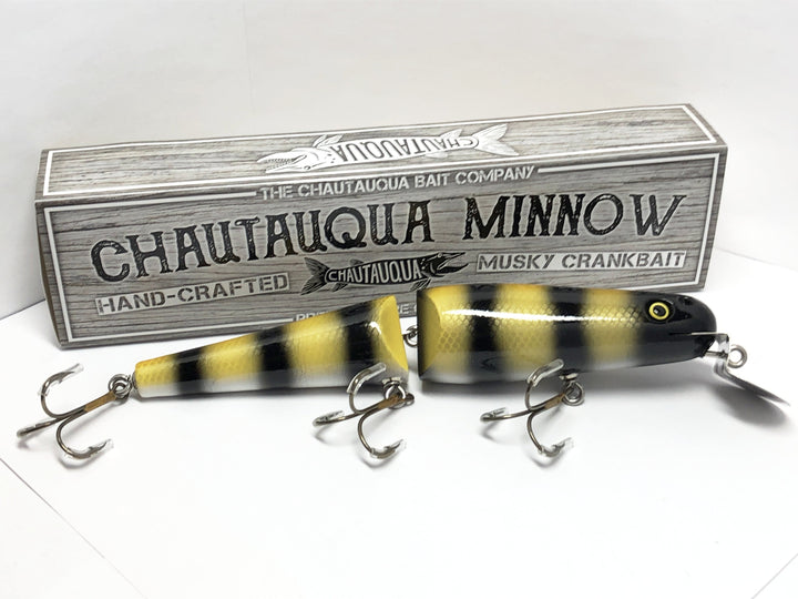 Jointed Chautauqua 8" Minnow Musky Lure Special Order Color "Jail Bird / Killer Bee"
