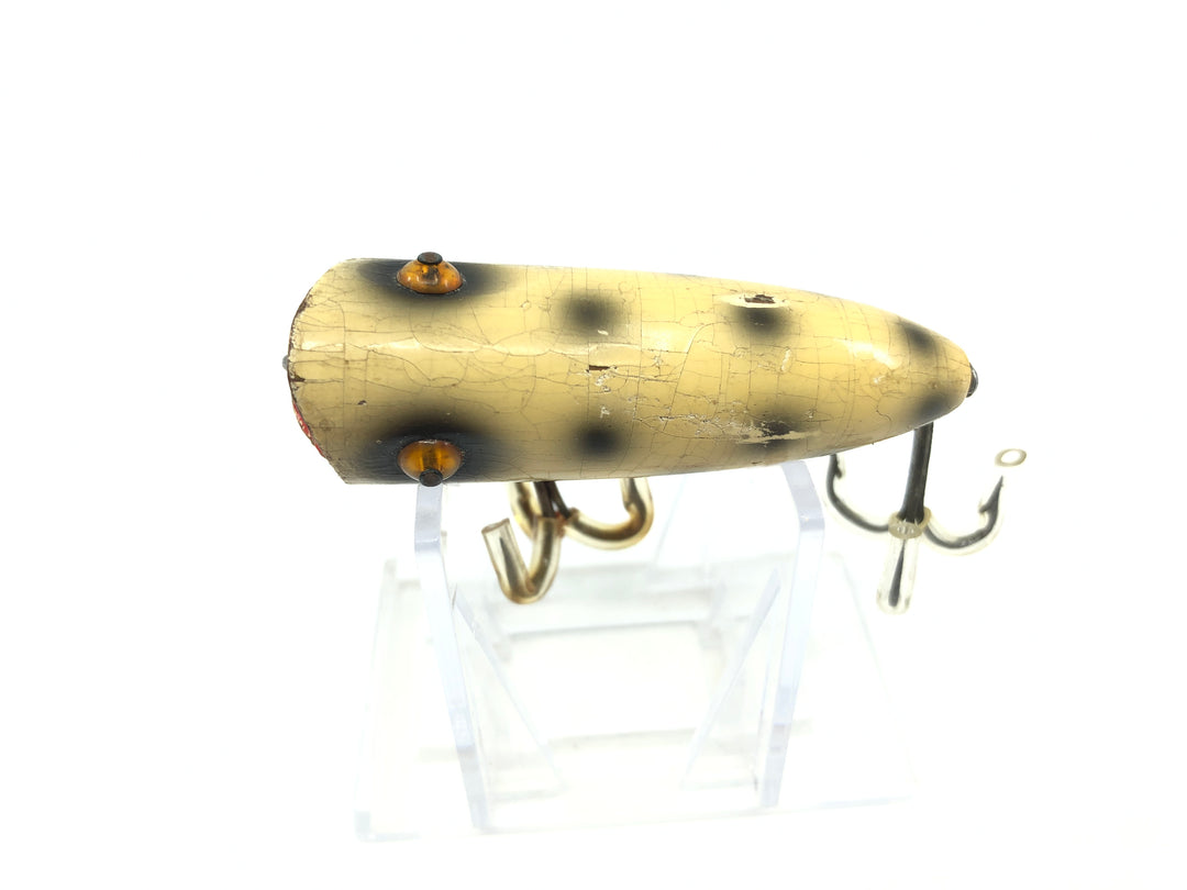 Heddon Wooden Baby Lucky 13 White with Black Spots Color Nail Eyes