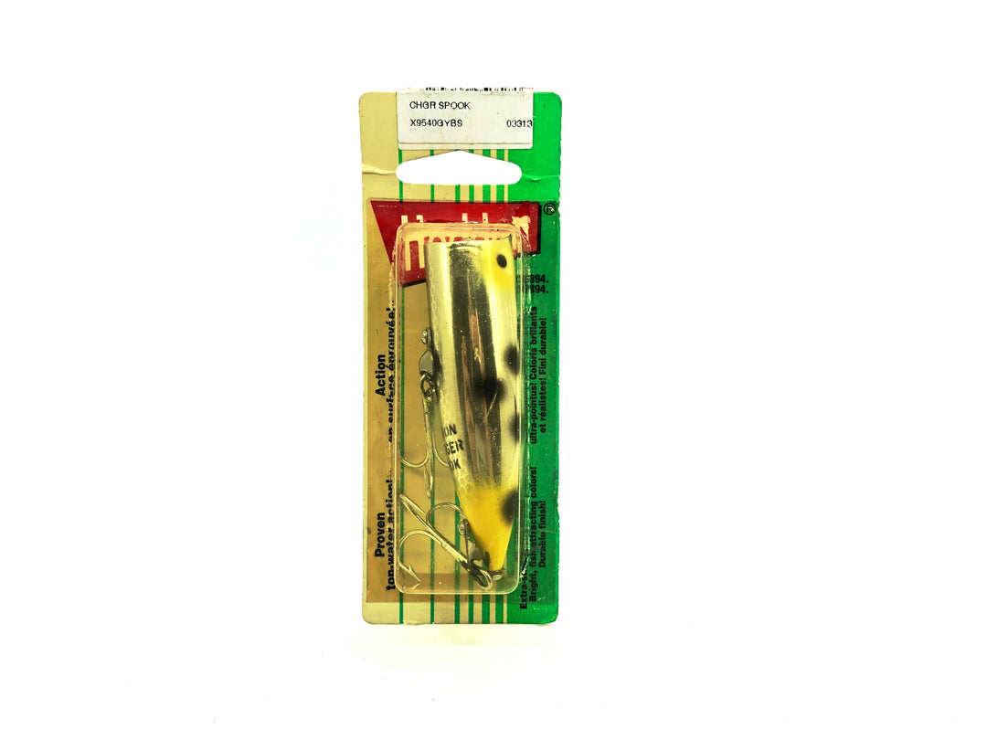 Heddon Chugger Spook GYBS Gold Yellow with Black Spots Color on Card