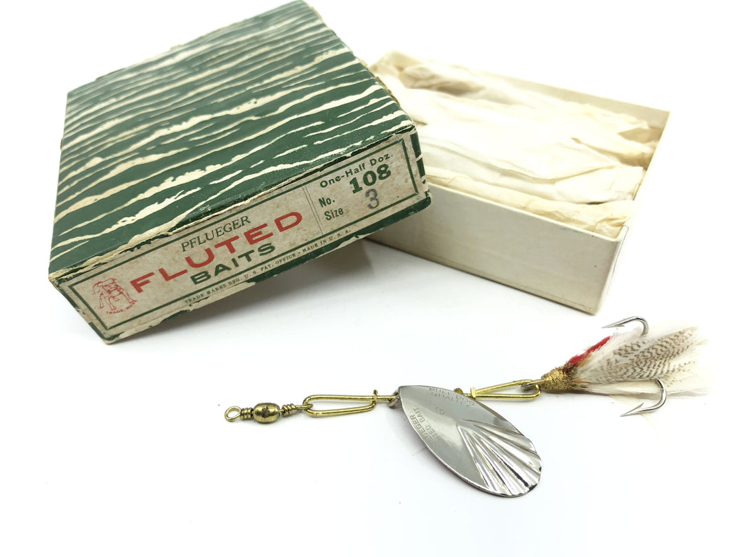 Pflueger Fluted Spinner Size 3 Vintage Dealer box of Six Lures