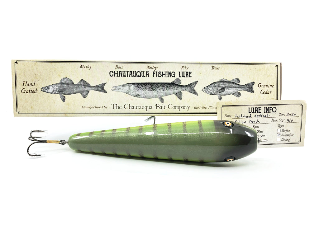 Chautauqua Hardwood Musky Jerkbait in Yellow Perch Color