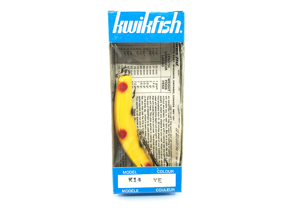 Kwikfish K14 YE Yellow Red and Black Spots Color New in Box Old Stock