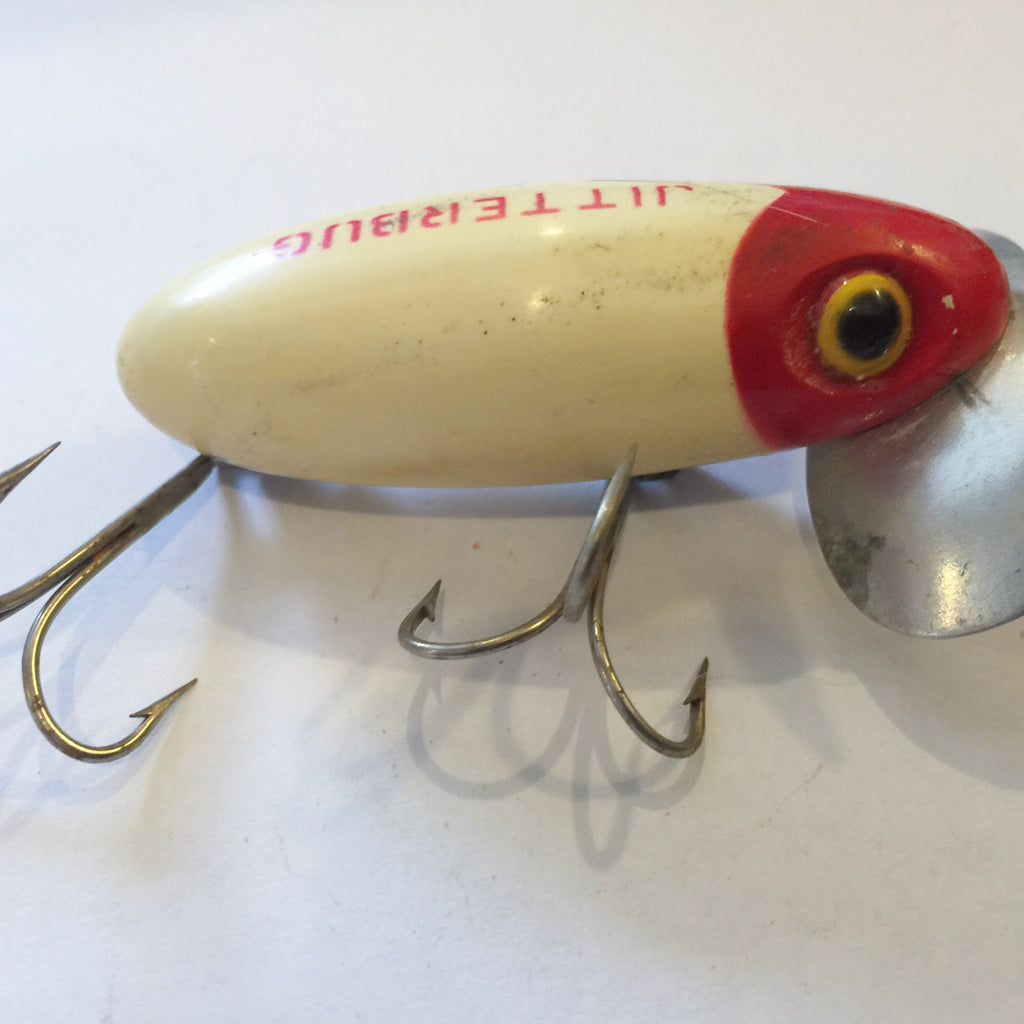 Leurre Vintage Fred Arbogast Jitterbug - Plastique Blanc Et Rouge - Pêche Top Water