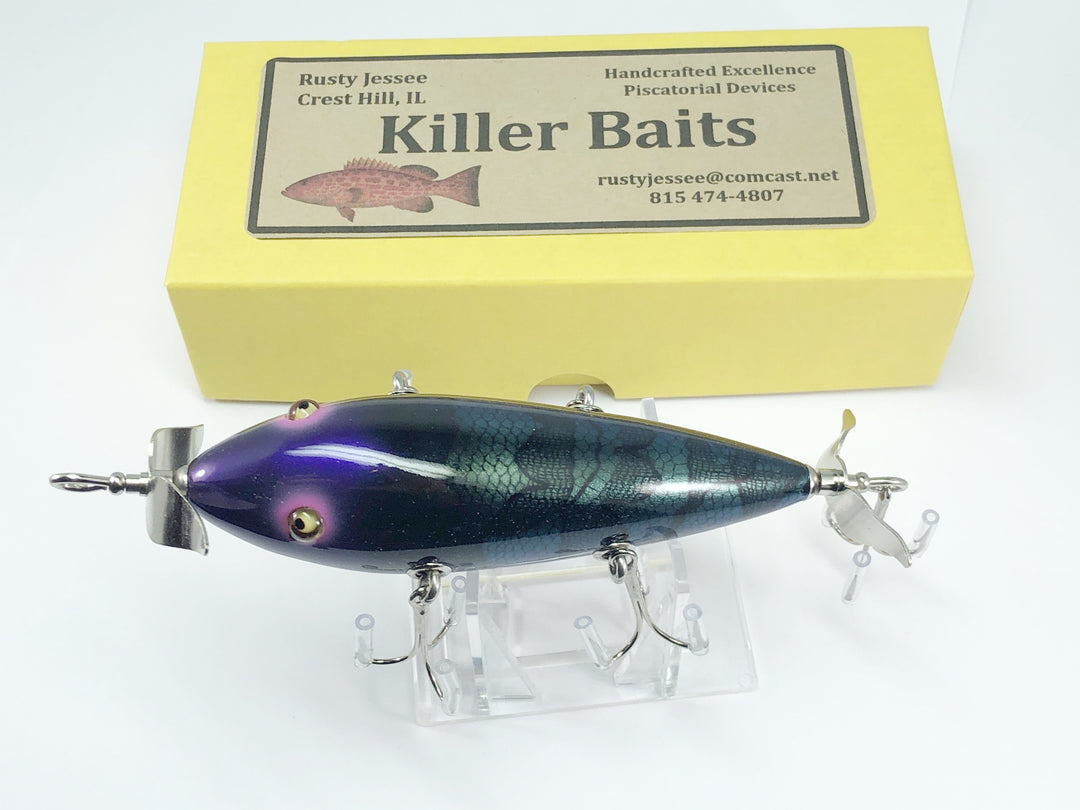 Rusty Jessee Killer Baits Five Hook Minnow in Green Purple Swirl Color
