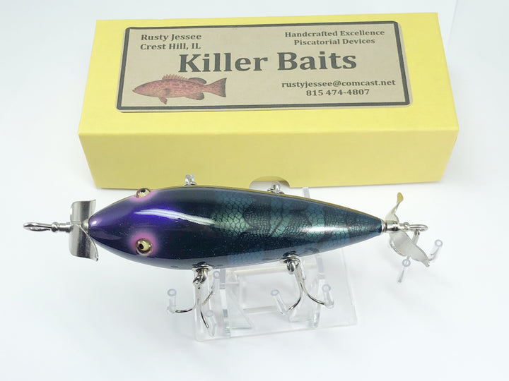 Rusty Jessee Killer Baits Five Hook Minnow in Green Purple Swirl Color