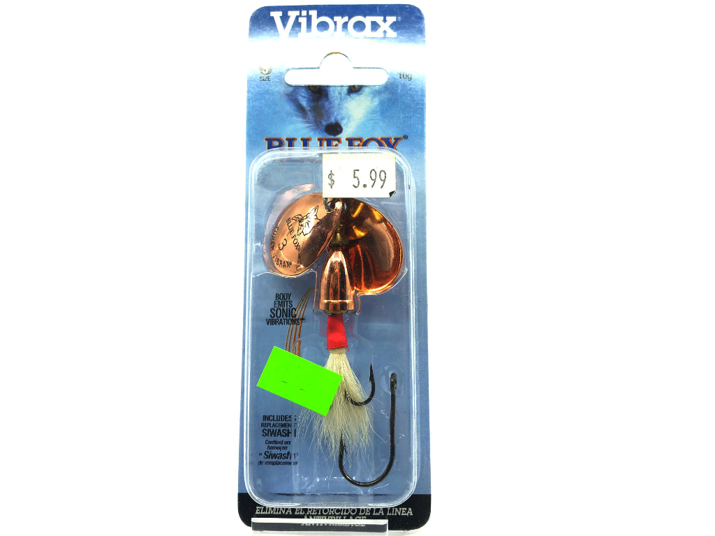 Vibrax Blue Fox Double Spin Size 3 Spinner New on Card Copper Blades White Dressed